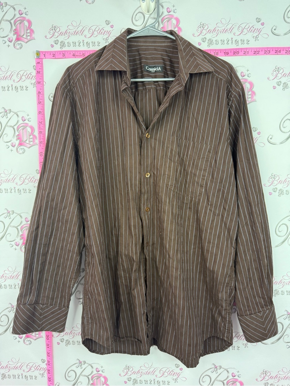 Camicia Italy button up shirt stripes Classic Brown Pinstripe Dress Shirt by